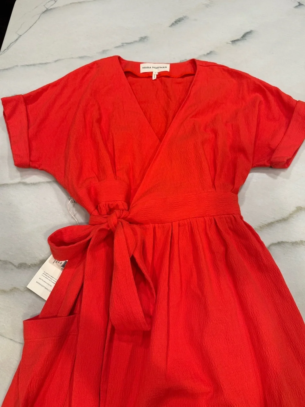 Mara Hoffman Dress Size Medium Red Ingrid Maxi Wrap Belted Made USA Organic - Picture 2 of 10